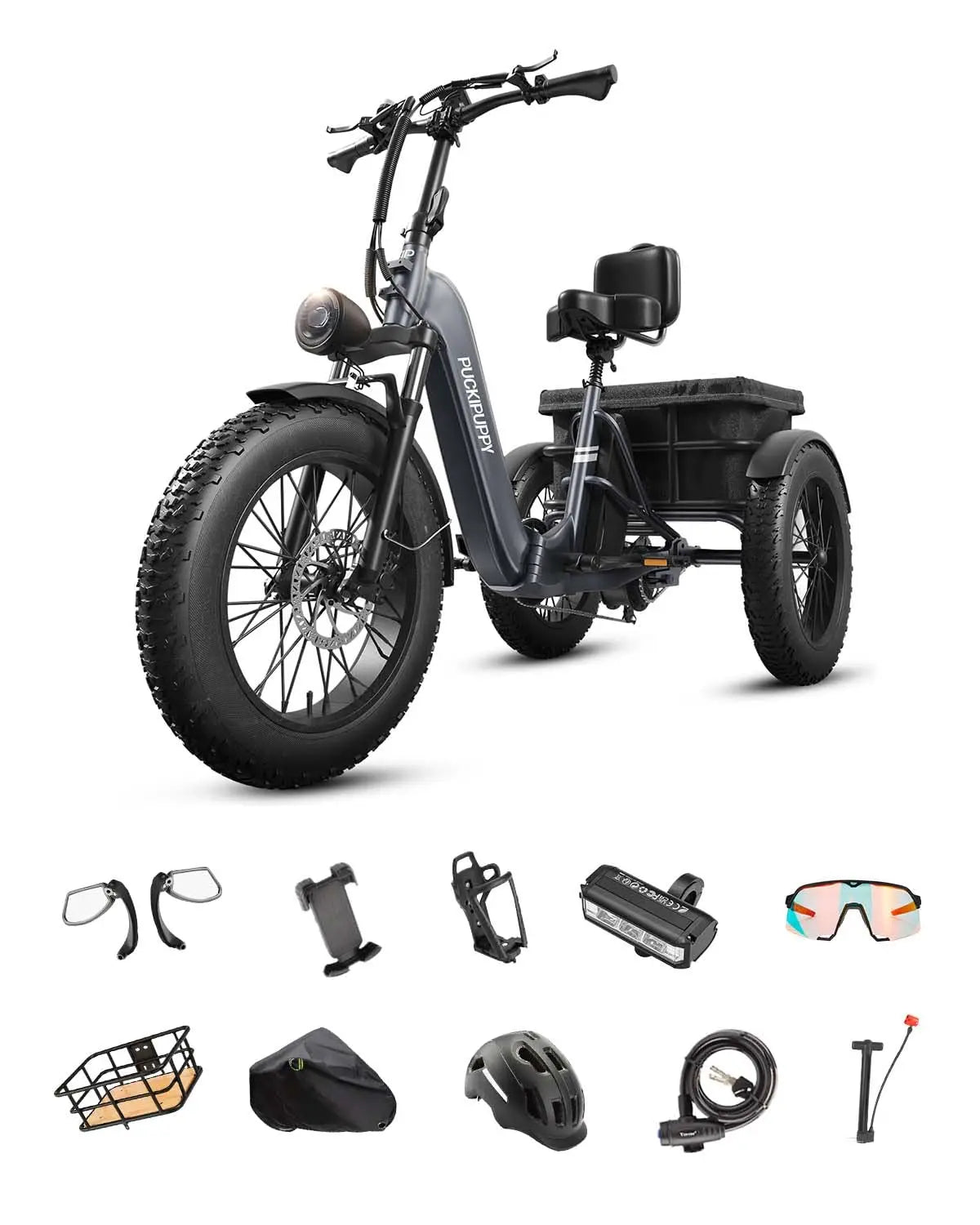 PUCKIPUPPY Husky Electric Trike for Adult 960W Peak Motor 60 Miles Range Tricycle 500 Lbs Load Electric Trike 2-Year Warranty
