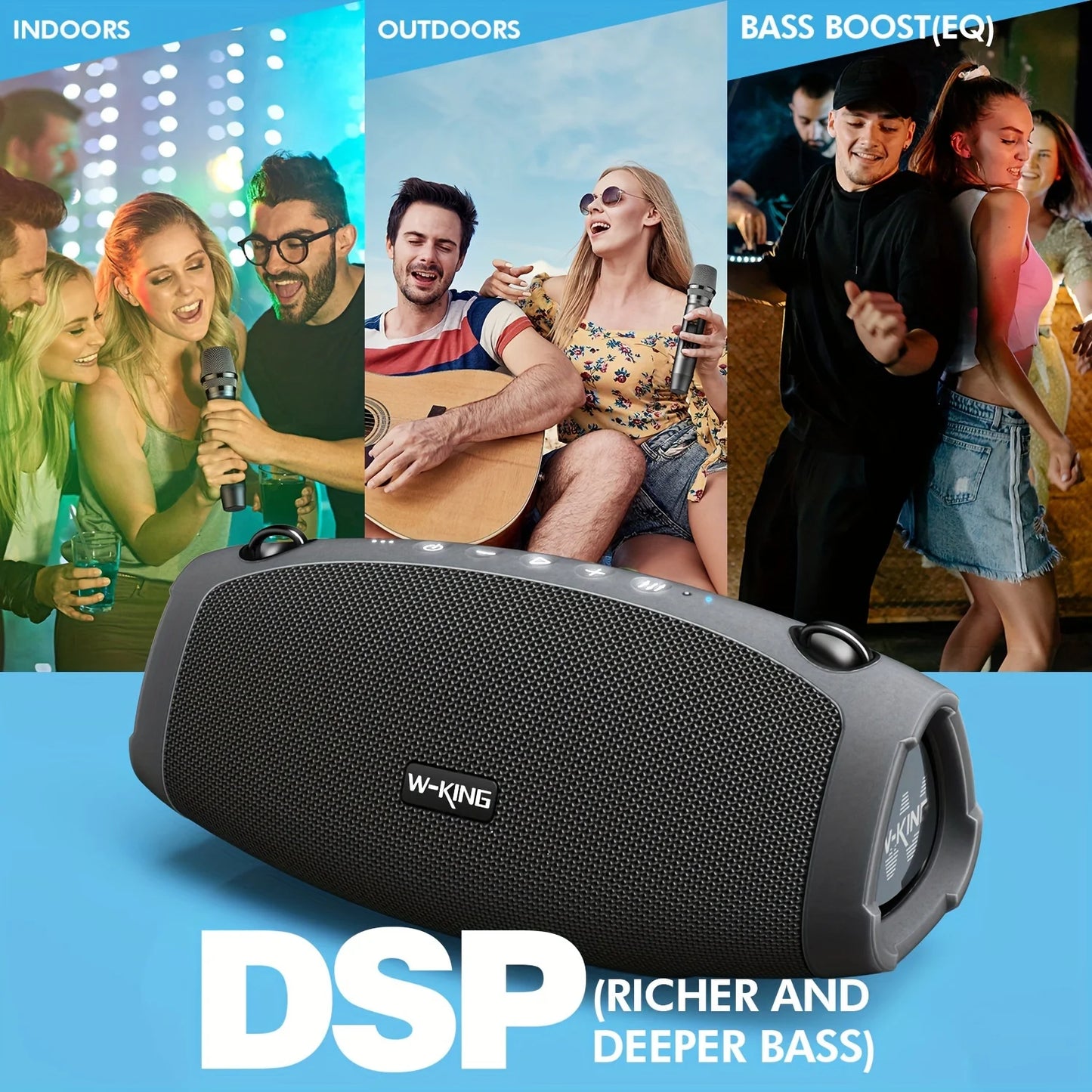W-KING (120W PEAK)70W Portable Loud Bluetooth Speakers with Wireless Microphone,  Waterproof Outdoor Wireless Bluetooth