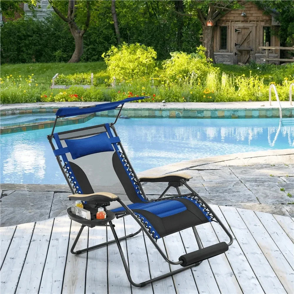 Outdoor Zero Gravity Chair XL Foldable Reclining Lounge Chair With Adjustable Sun Shade Cupholder Pillow Camping Chair For Pool
