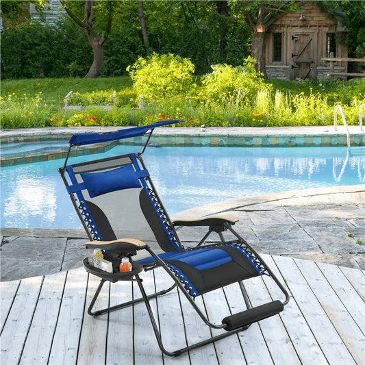Outdoor Zero Gravity Chair XL Foldable Reclining Lounge Chair With Adjustable Sun Shade Cupholder Pillow Camping Chair For Pool