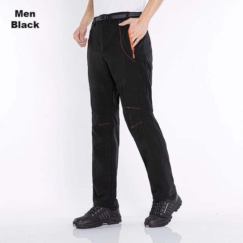 LNGXO Thick Warm Fleece Hiking Pants Men Winter Waterproof Windproof Outdoor Soft Shell Rain Trousers Trekking Camping Ski Pants