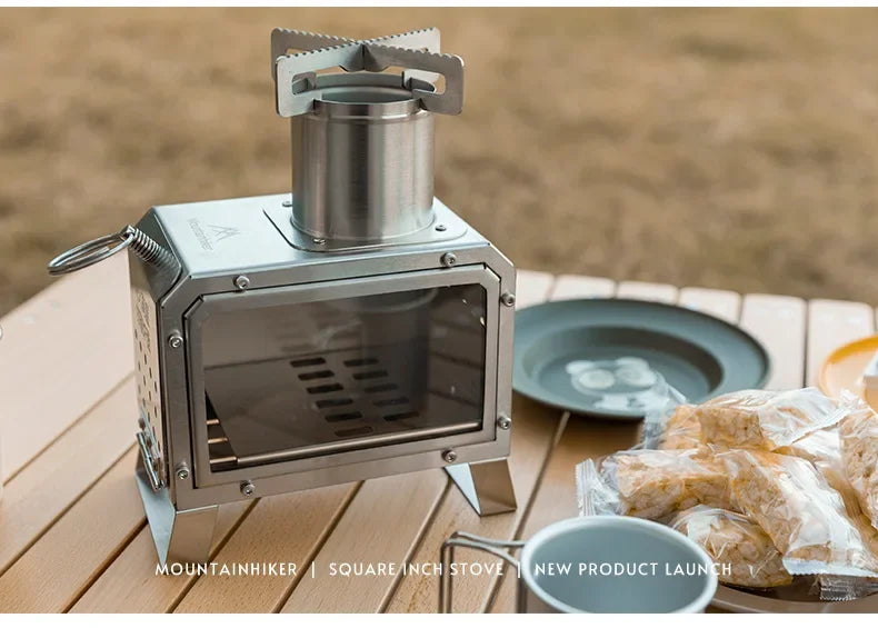 MOUNTAINHIKER Wood Burner Stove Portable Firewood Square Stove Stainless Steel Outdoor Fire Heater Stove Picnic Hiking Camping