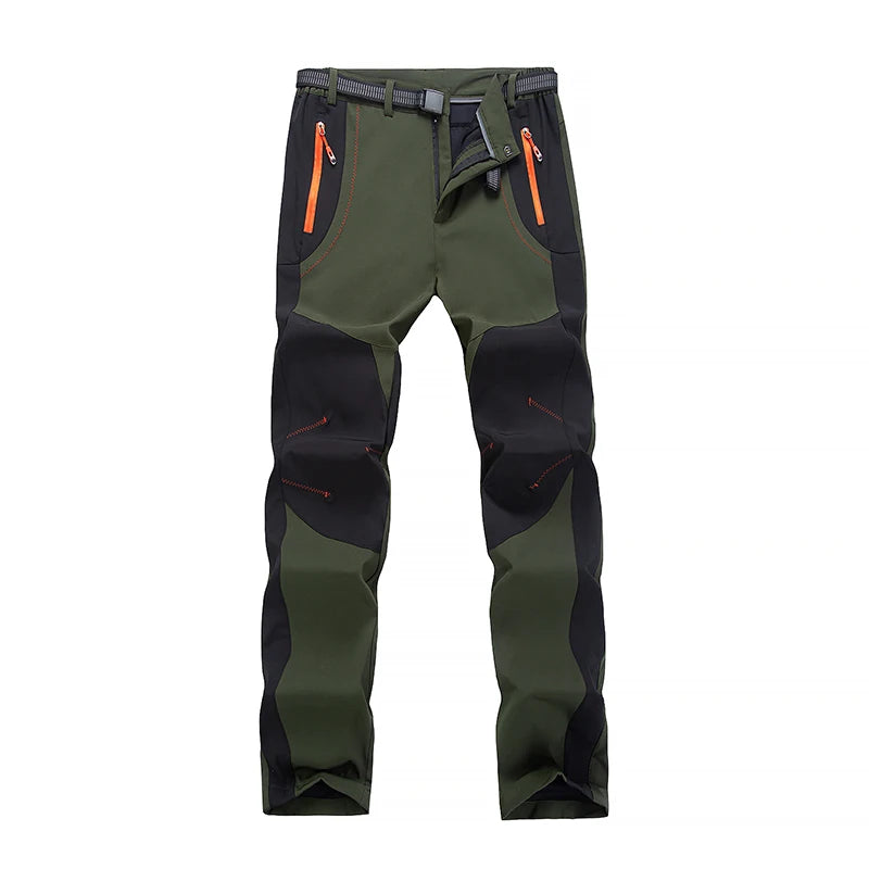 LNGXO Thick Warm Fleece Hiking Pants Men Winter Waterproof Windproof Outdoor Soft Shell Rain Trousers Trekking Camping Ski Pants