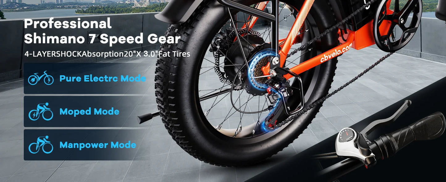 Cybervelo 1000W Ebike For Adults,Removable Battery EBike,28+MPH,Foldable Electric Bike,80 Miles Max Range,Fat Tire EK4 EK5