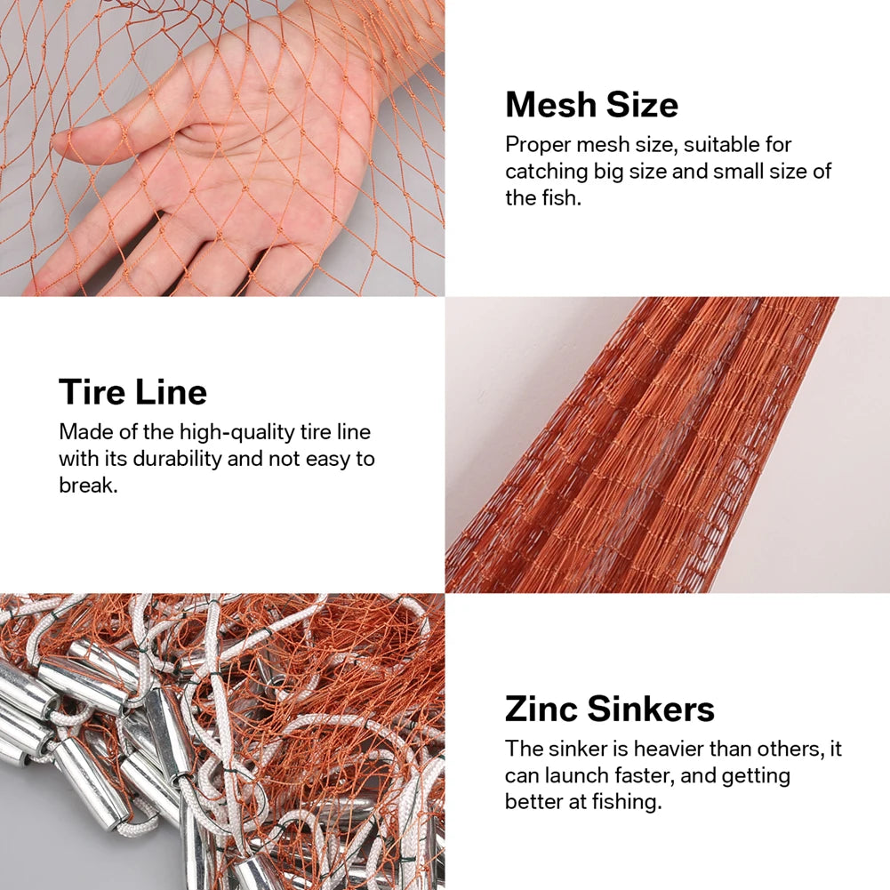 Upgraded American Hand Cast Net Easy Throw Fly Fishing Net 3.6/4.8M Fishing Network Tool Small Mesh Strong Nylon Line +Sinker