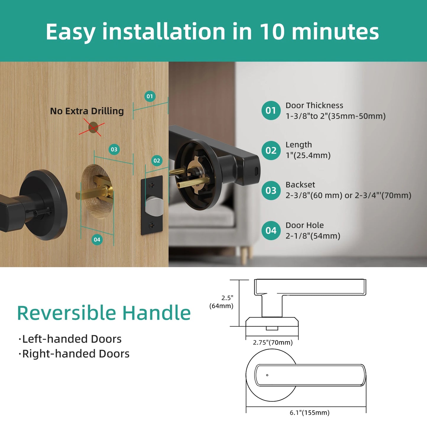 Viladepot Smart Lock Fingerprint Door Lock App Control Passcode Unlock Electronic Touchscreen Keypad