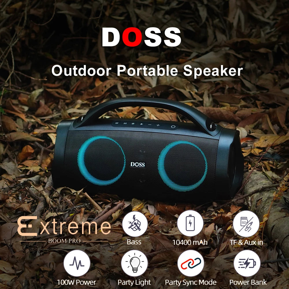 DOSS Portable Bluetooth Speaker Powerful 100W Stereo Sound Bass Subwoofer Sound Box TWS IPX6 Waterproof Outdoor Wireless Speaker