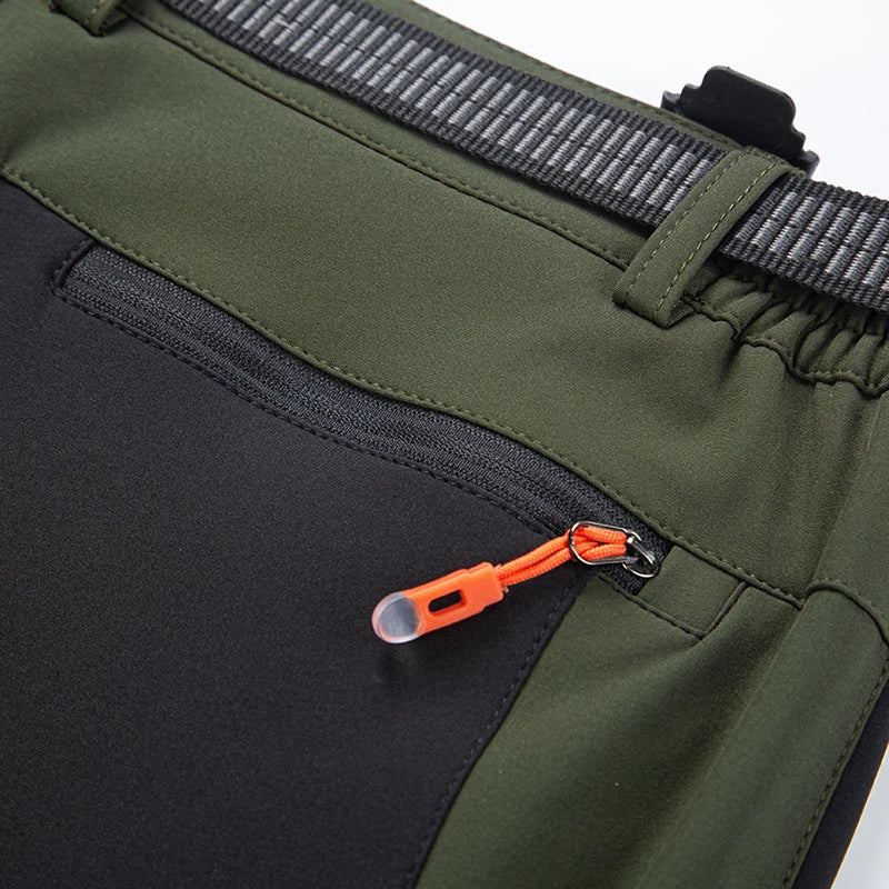 LNGXO Thick Warm Fleece Hiking Pants Men Winter Waterproof Windproof Outdoor Soft Shell Rain Trousers Trekking Camping Ski Pants
