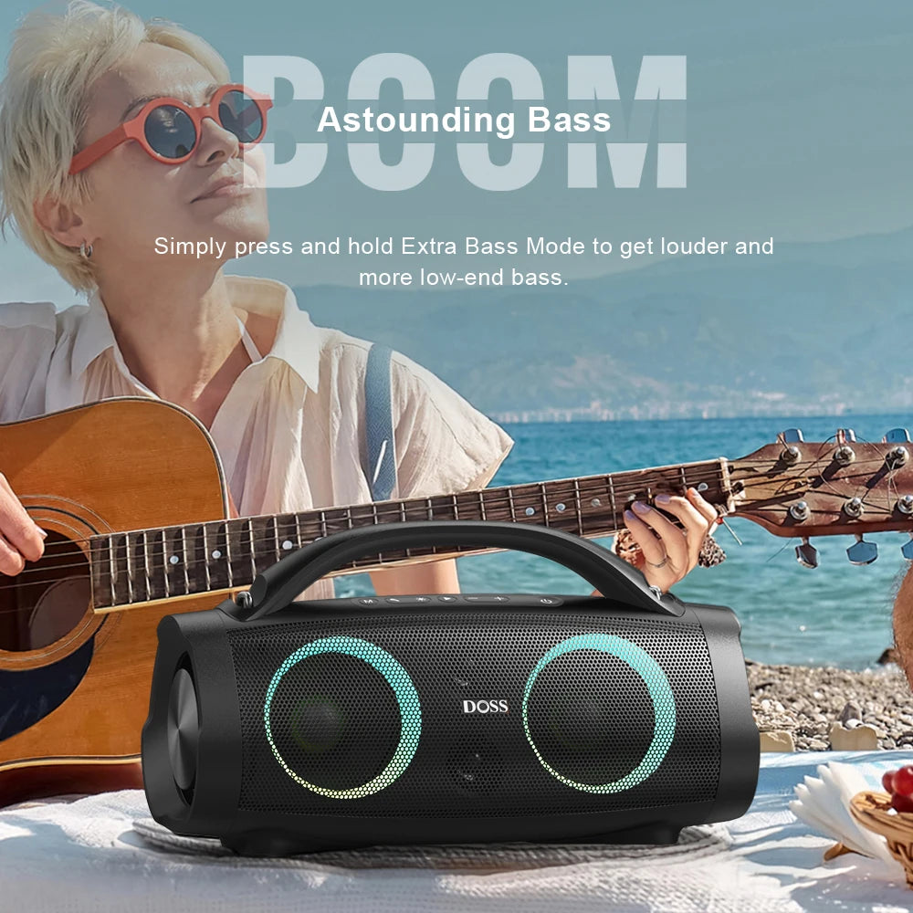 DOSS Portable Bluetooth Speaker Powerful 100W Stereo Sound Bass Subwoofer Sound Box TWS IPX6 Waterproof Outdoor Wireless Speaker