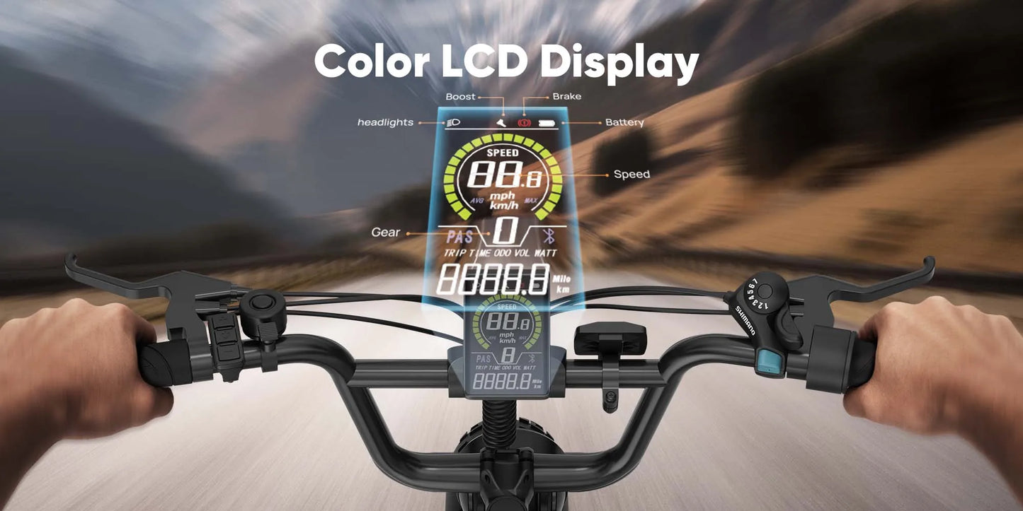 URLIFE E20PRO All-Terrain 20"*4" Fat Tire E-Bike 1500W Motor 48V 15.6Ah Battery 100Mi Range), Color Display & Front Suspension