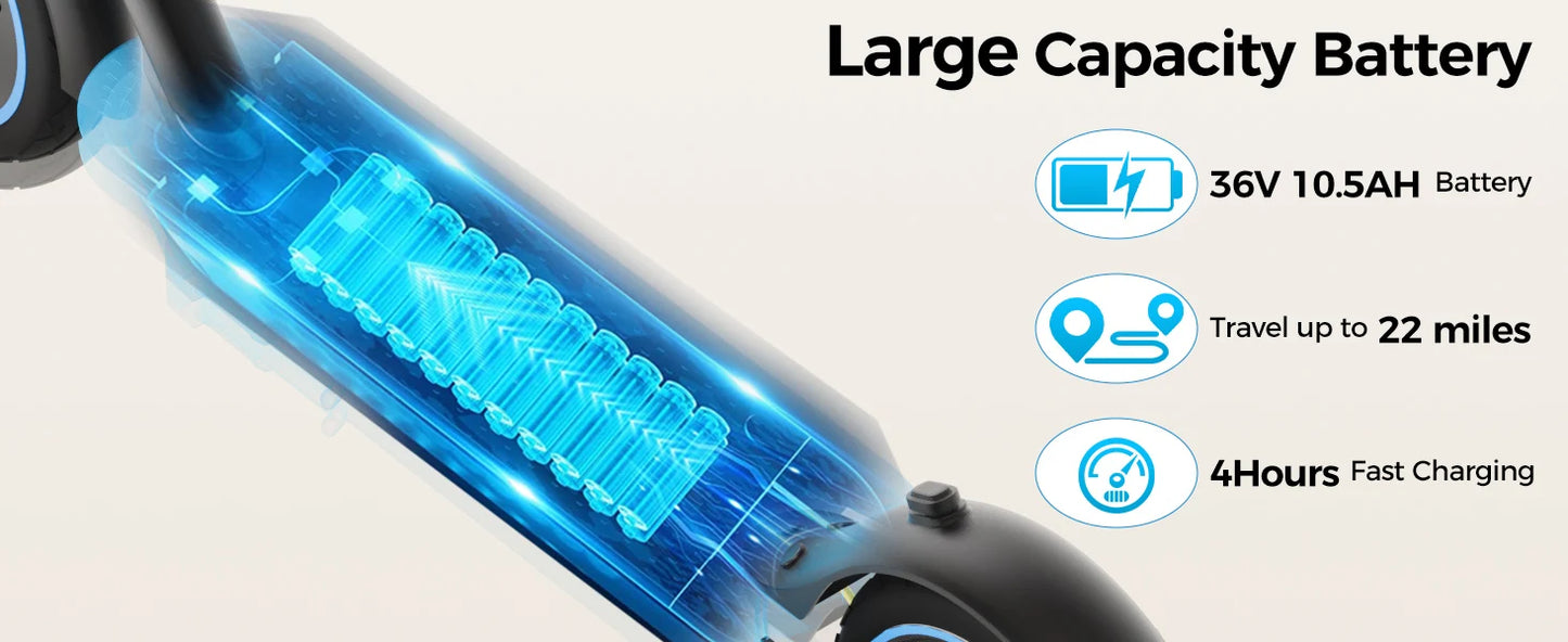 HiQiS V10 E-scooter 500WMotor 36V 10.5Ah 25MPH Speed 22mile Range Foldable E-scooter 10inch Air Tire Electric Scooter for Adults