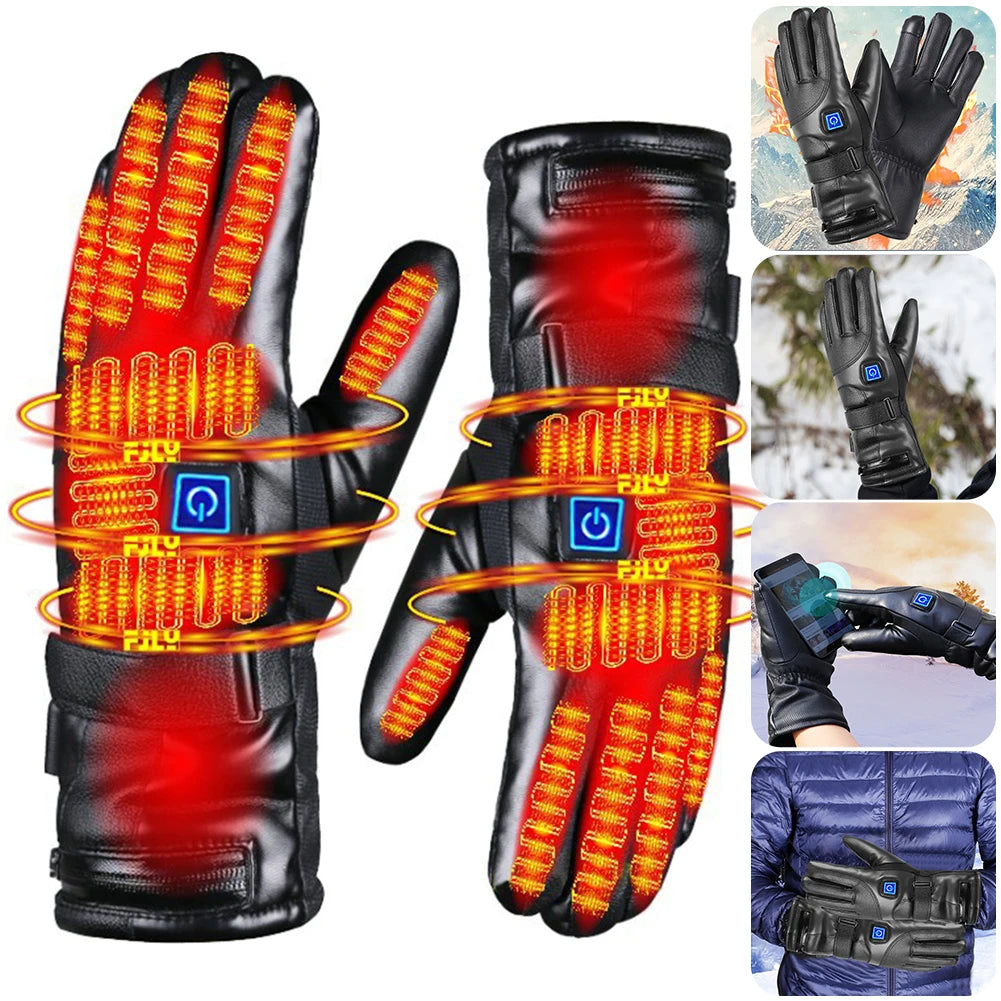 Winter Gloves Rechargeable Heating Gloves Outdoor Riding Skiing Motorcycling Gloves Thermal Touchscreen Gloves  Battery Powered