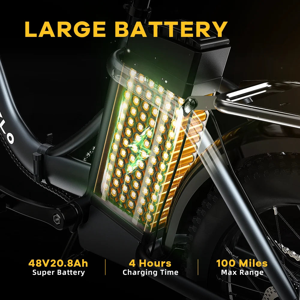 Cybervelo 1000W ebike for adults, 20A Large Removable Battery, Foldable Electric Bike, 20" Fat Tire ebike for all terrain
