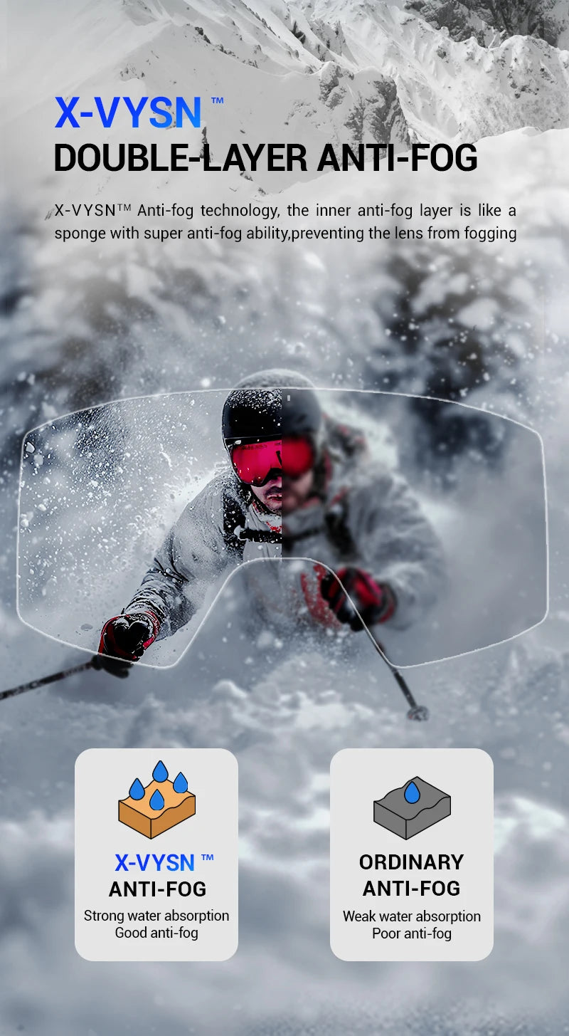 KAPVOE Outdoor Ski Snowboard Goggles for Men Women OTG Snow Goggles Anti Fog UV Protection Double Layer Magnetic Lenses