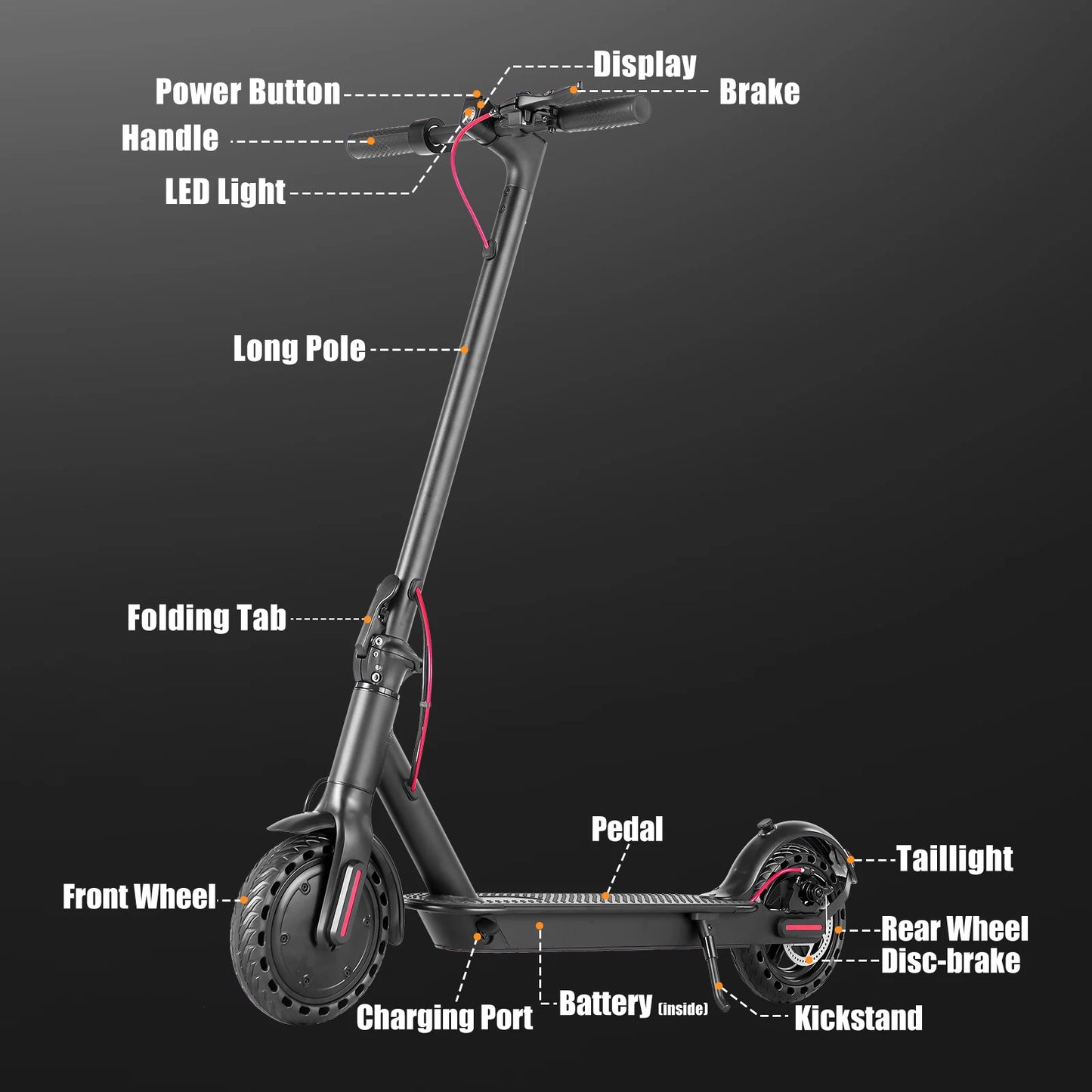 Electric Scooter 350W E Scooter Shock-absorbing ‎8.5 Inches Folding waterproof Commuting Electric Scooters