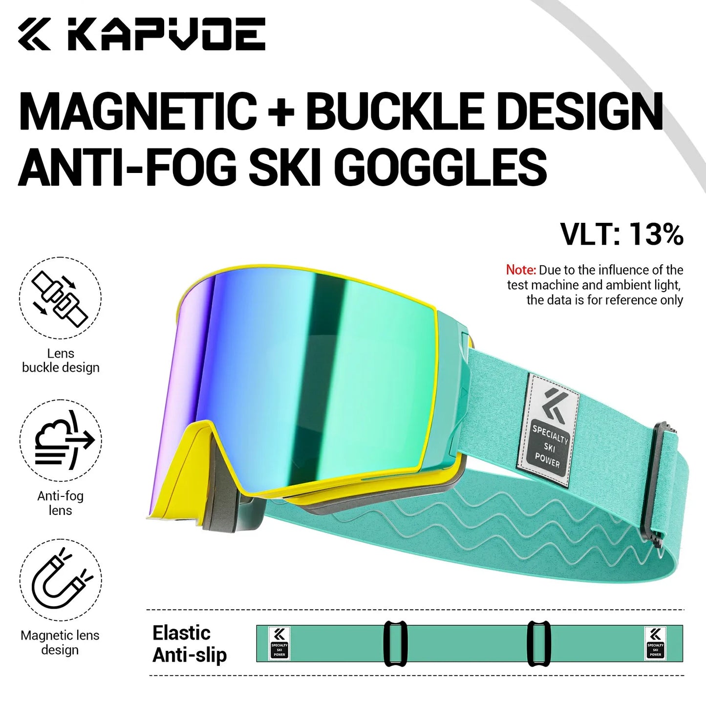 KAPVOE Outdoor Ski Snowboard Goggles for Men Women OTG Snow Goggles Anti Fog UV Protection Double Layer Magnetic Lenses
