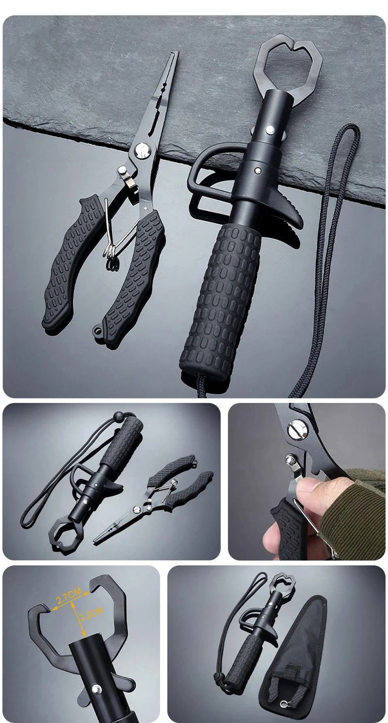 Shawto Aluminium Alloy Fishing Gripper Professional Fishing Lip Grabber Tool Fish Scissors Clip Fish Control Tackle Pliers Gear