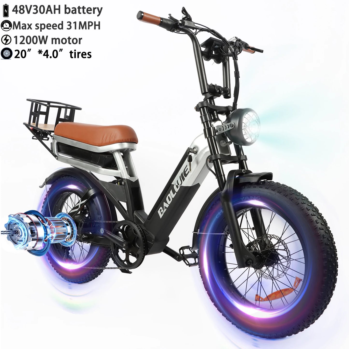 BAOLUJIE Peak 3000W/5000W Dual Motor Electric Bicycle  E-Bike for Adults，Electric Motorcycle 48V/52V Battery，Max Speed 38 MPH
