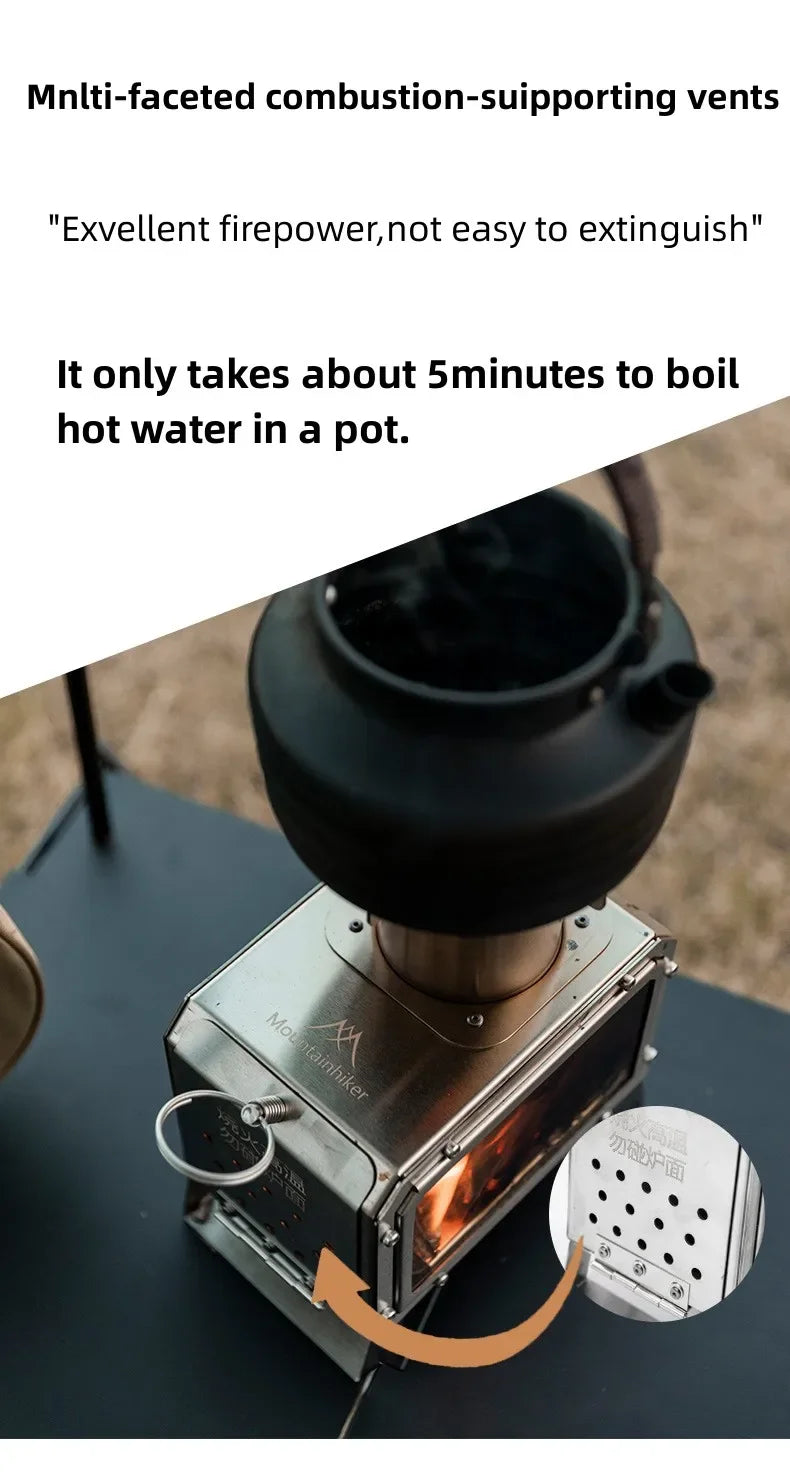 MOUNTAINHIKER Wood Burner Stove Portable Firewood Square Stove Stainless Steel Outdoor Fire Heater Stove Picnic Hiking Camping
