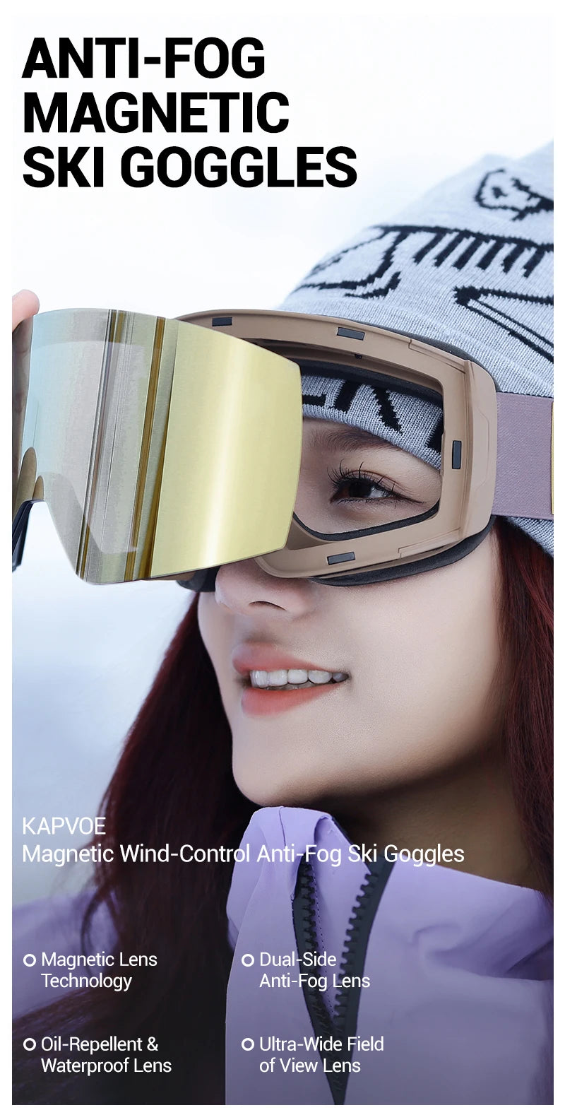 KAPVOE New Photochromic Ski Goggles Snowboard OTG Snow Glasses Magnetic Lens Men Women UV400 Double Layers Lens Anti Fog Skating