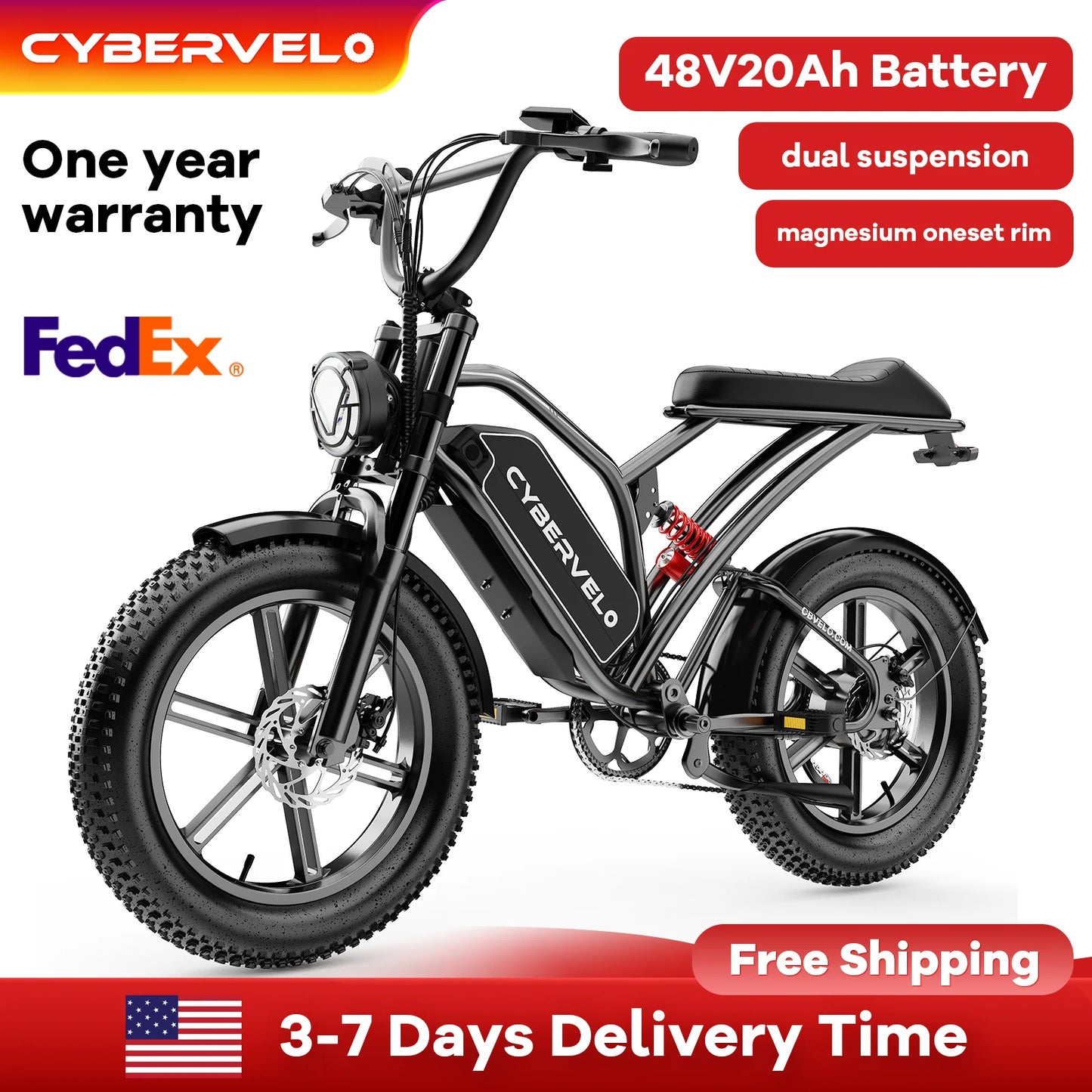 Cybervelo 1600W Peak E-bike for adults, 30+MPH Electric Dirt Bike, E-Motocycle Off-road ,Full Suspension Sonw Beach Urban EK11