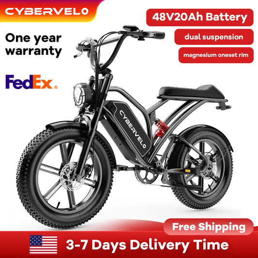 Cybervelo 1600W Peak E-bike for adults, 30+MPH Electric Dirt Bike, E-Motocycle Off-road ,Full Suspension Sonw Beach Urban EK11
