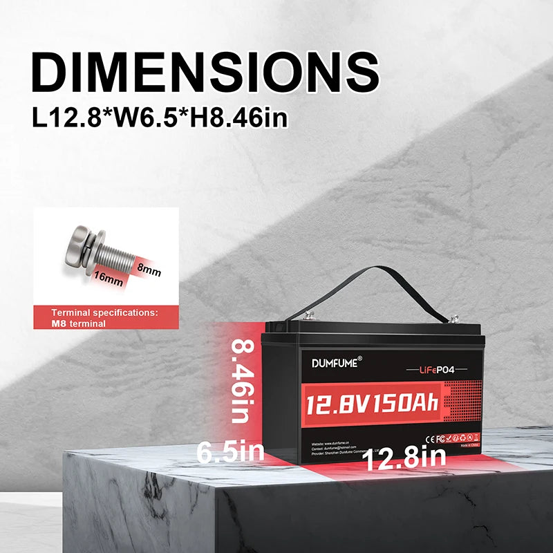 Dumfume 24V 100Ah Lifepo4 Lithium Battery 100A BMS 12V 600Ah/12V 314Ah/12V 100Ah/36V 100Ah Battery Solar RV 1 Year Warranty