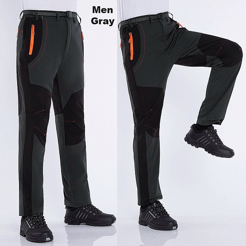 LNGXO Thick Warm Fleece Hiking Pants Men Winter Waterproof Windproof Outdoor Soft Shell Rain Trousers Trekking Camping Ski Pants