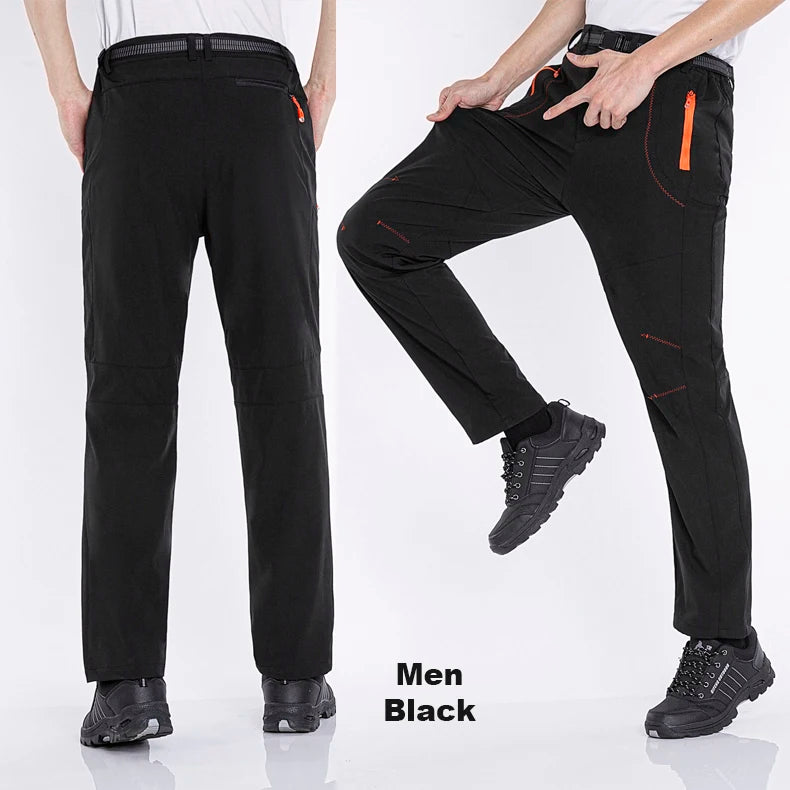 LNGXO Thick Warm Fleece Hiking Pants Men Winter Waterproof Windproof Outdoor Soft Shell Rain Trousers Trekking Camping Ski Pants