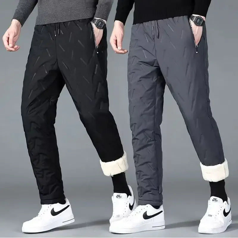 Men Plush Thick Fleece Waterproof Sweatpant Winter Windproof Casual Pants Heavyweight Pants Lambswool Warm Trousers Outerwear