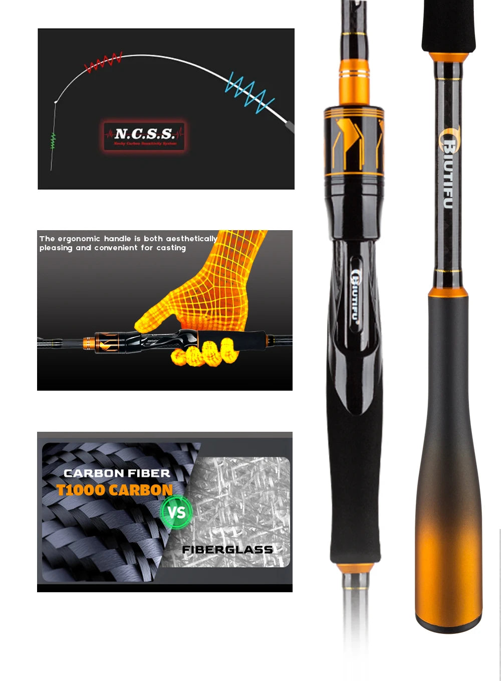 BIUTIFU Spinning Casting 2Tips Fishing Rods 1.8~2.7m Fuji Guide 2Sections T1000Carbon Baitcasting 7-80g Lure Bass Pike Fast Pole
