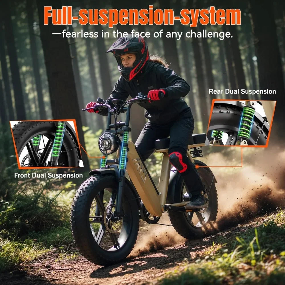 Electric Bike for Adults 1500W Peak 20" Fat Tire All-Terrain E-Bike 60 Miles 28MPH Electric Dirt Bike for Road Sand Mountain