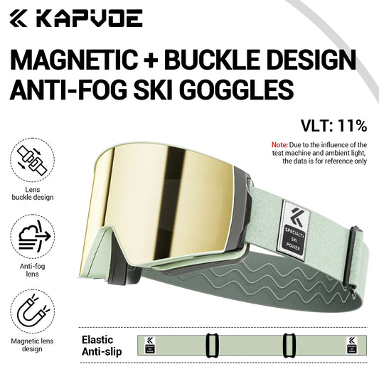 KAPVOE Outdoor Ski Snowboard Goggles for Men Women OTG Snow Goggles Anti Fog UV Protection Double Layer Magnetic Lenses