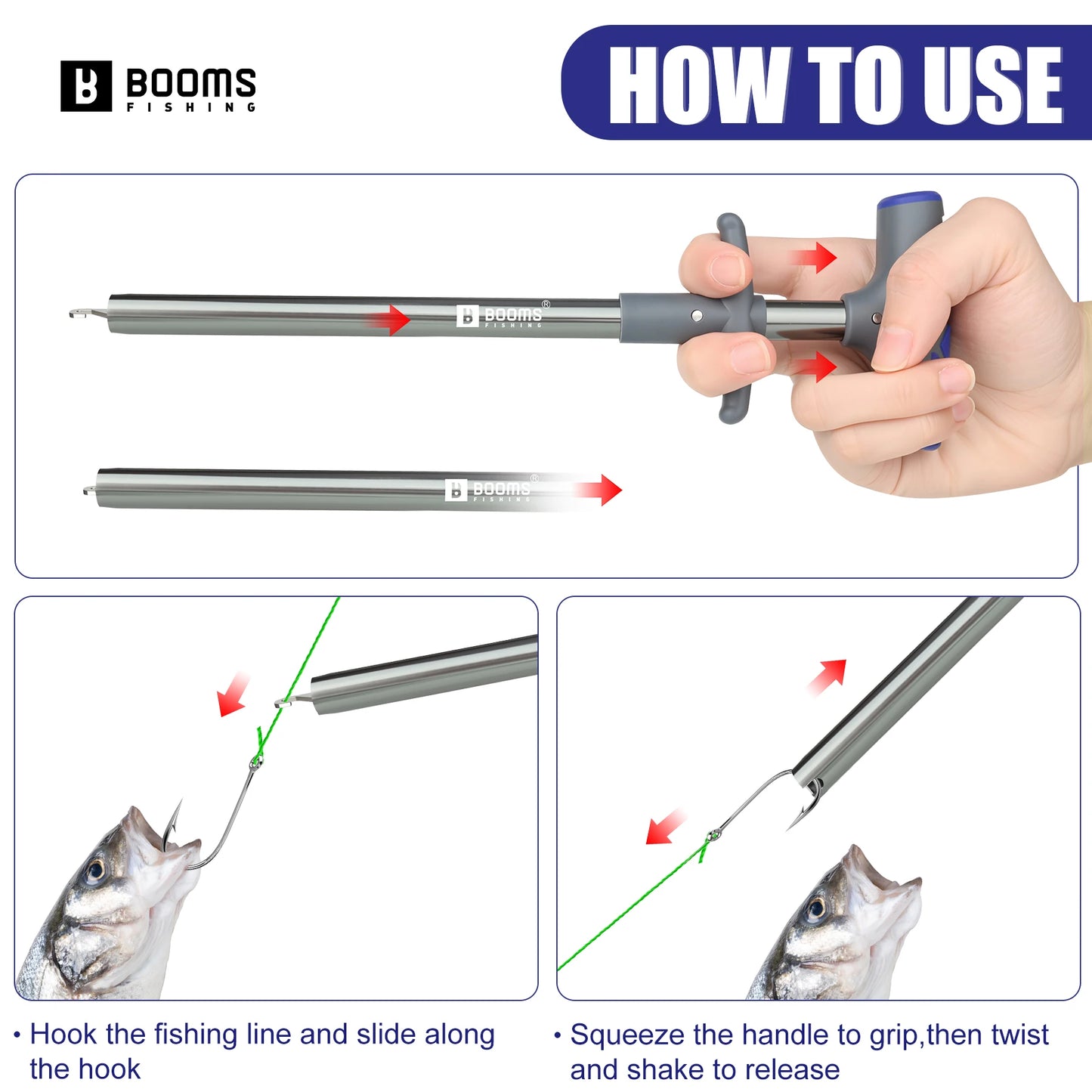 Booms Fishing XW20 Long Fish Hook Remover Reach Dehooker 24cm Fishing Tools Portable Fishing Tackle Accessories with Rope