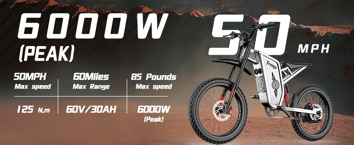 2025 Electric Dirt Bike X2 Pro Electric Motorcycle 6000W(Peak) Motor 1800wh Battery 7 Speed 50MPH Off Road Electric Bicycle