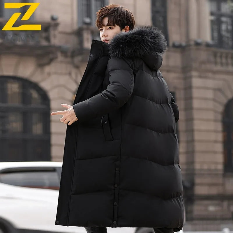 Maxbarley 2025 Winter Puffer Jacket Men Long Designer Brand Windproof Wool Collar Hooded Down Jacket Ski Warm Filler Down Coats
