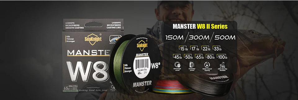 SeaKnight NEW W8 II MANSTER Braid Fishing Line 150M 300M 500M 15-100LB 8 Strands Multifilament PE Line For Freshwater Saltwater