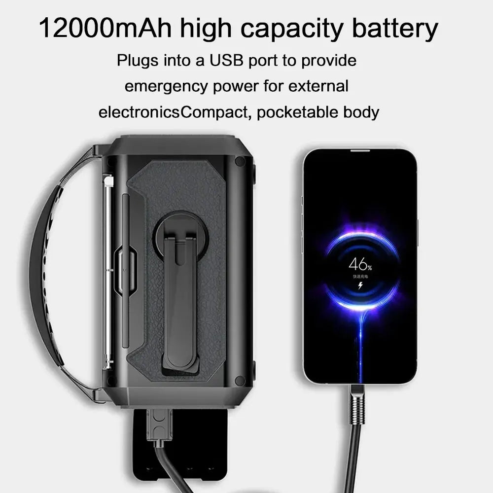 12000mAh AM/FM/NOAA Weather Radio with 2 Solar Panels Solar Hand Crank Portable Emergency Radio Reading Lamp for Outdoor Camping