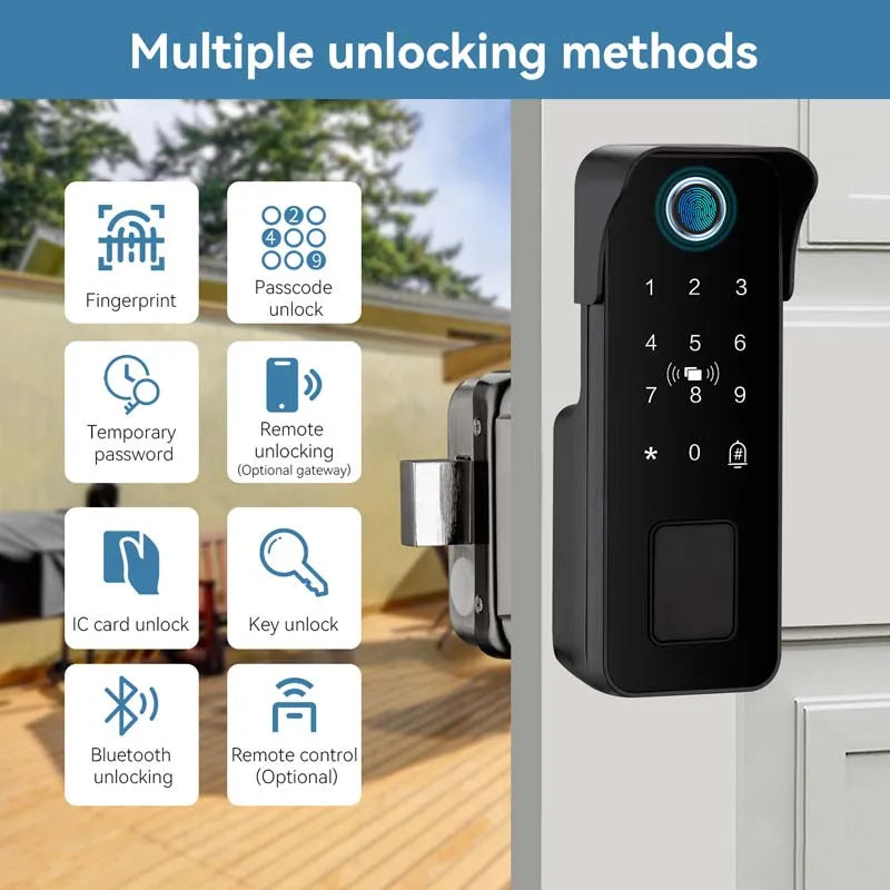 Tuya Waterproof Smart Door Lock Fingerprint Outdoor Garden Remote Control APP Card Digital Code Electronic Double Rim Lock﻿ ﻿