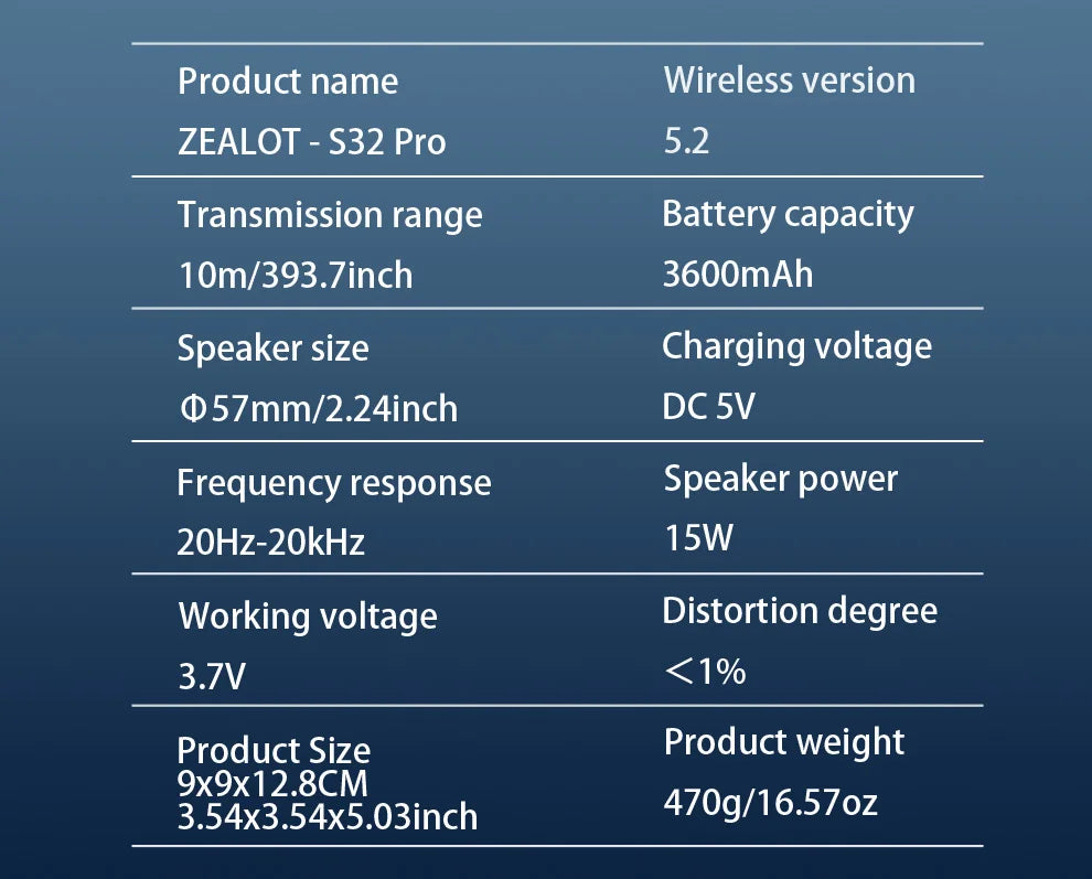 ZEALOT S32 pro Bluetooth Wireless Outdoor Portable Subwoofer Speaker Waterproof IPX6 Dual Pairing 3600mAh Wireless Speaker
