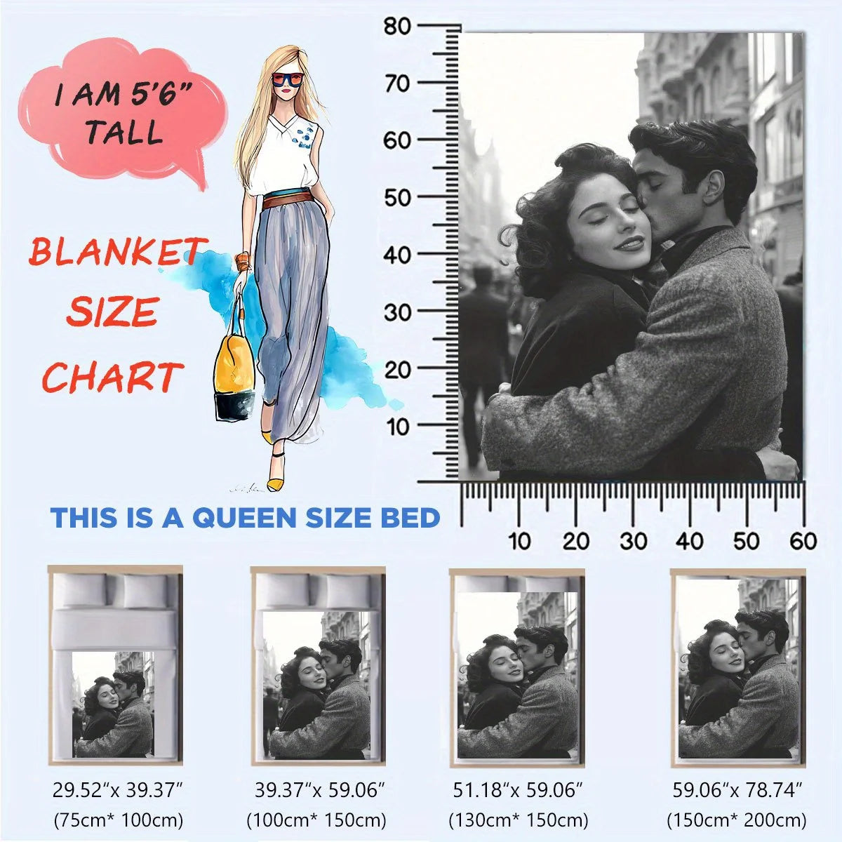 1 Piece of Custom DIY Personalized Photo Blanket for Your Loved One, Flannel Blanket Product - Custom Warm Photos, Soft and Warm, Suitable for Sofa, Bed, Office, Car and Outdoor Travel - All-Season Gift for Men and Women