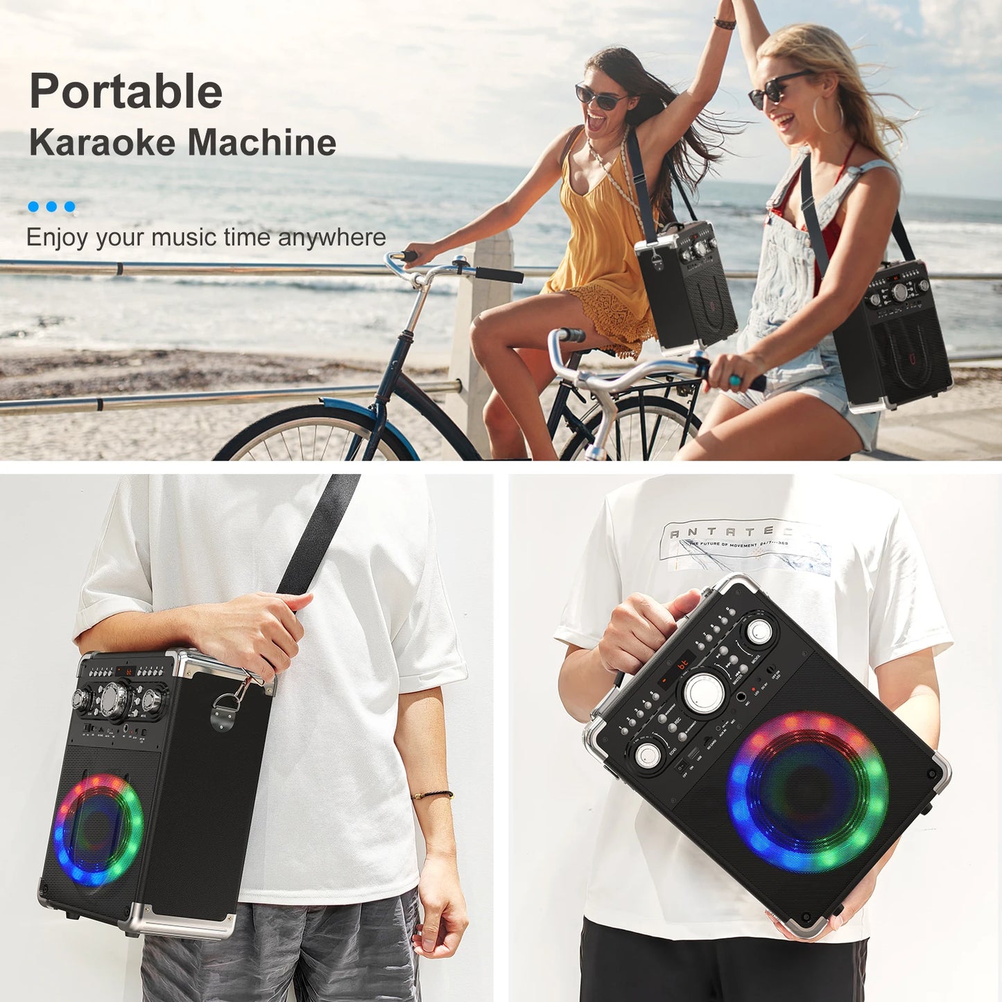 S8-T Kara Ok with 3 Microphones, Portable Bluetooth 5.3 Kara Ok Speaker, Suitable for Outdoor Activities, Parties and Parties