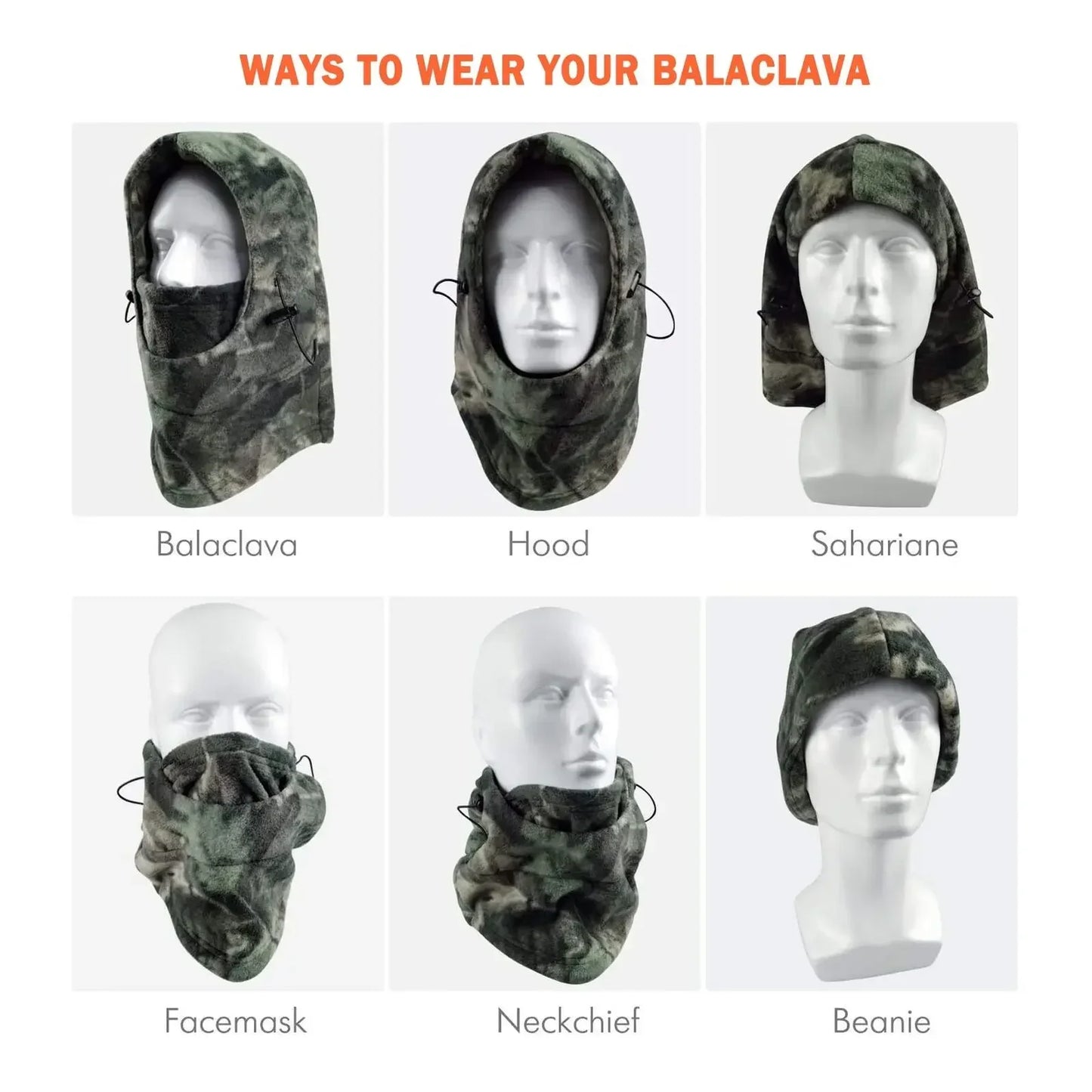 Winter Balaclava Thermal Fleece Ski Mask Neck Warmer Hoods Full Face Mask Outdoor Sports Cycling Hunting Hiking Warm Hat Cap