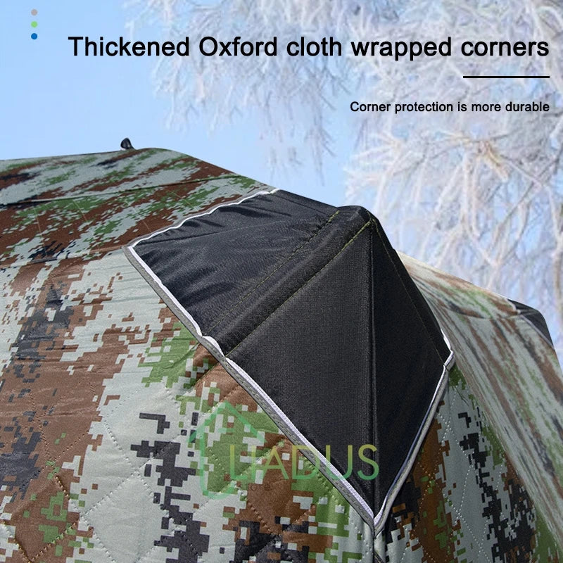 Winter Fishing & Camping Thickened Triangle Cotton Tent Double Door 4 Window Wind/Snowproof Ice Shelter for Outdoor Activities