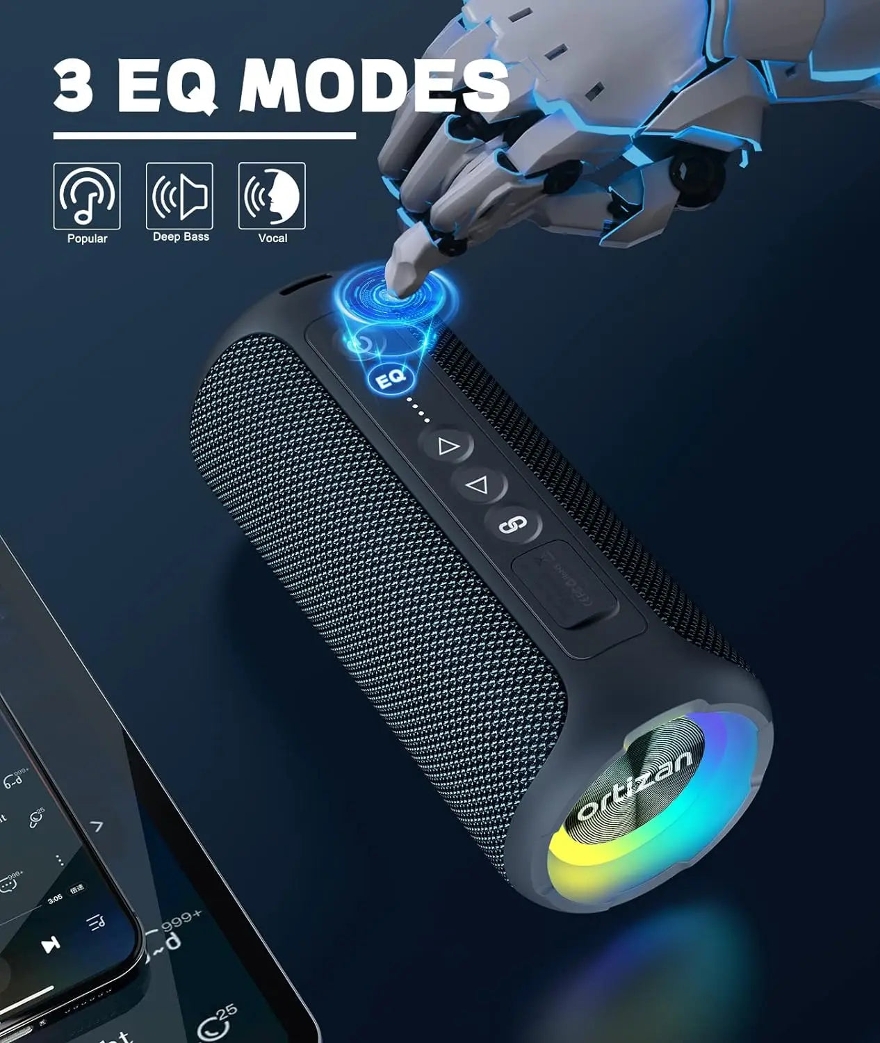 Ortizan X8 Pro Bluetooth Speaker Portable with 40W Stereo Sound,Rich Bass,IPX7 Waterproof, 30H Playtime, Mixed Color Lights,3 EQ