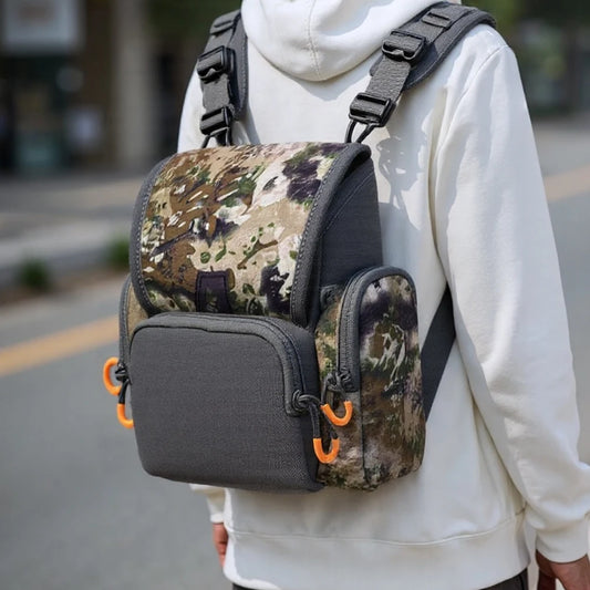 Binocular Harness Chest Pack with Rangefinder Pouch & Rain Cover Adjustable Large Capacity Bino Case for Hunting