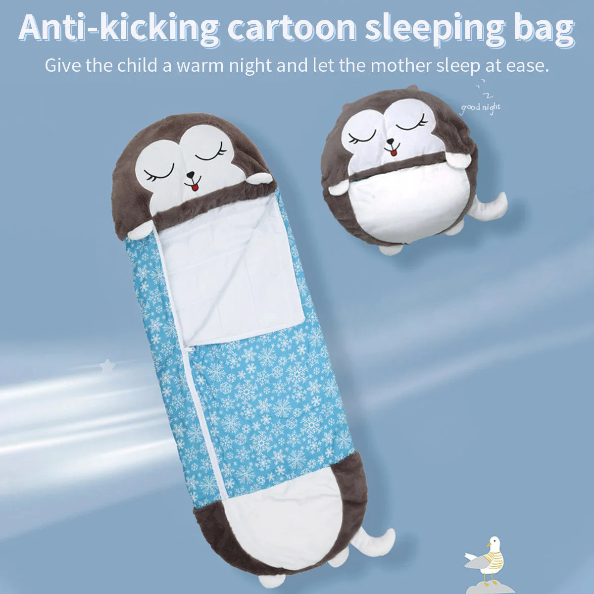 Children's Cartoon Sleeping Bag with Pillow for Birthday Gift Kids Comfy Plush Warm Sleepy Sack Animal Boys Girls Soft Sleepsack