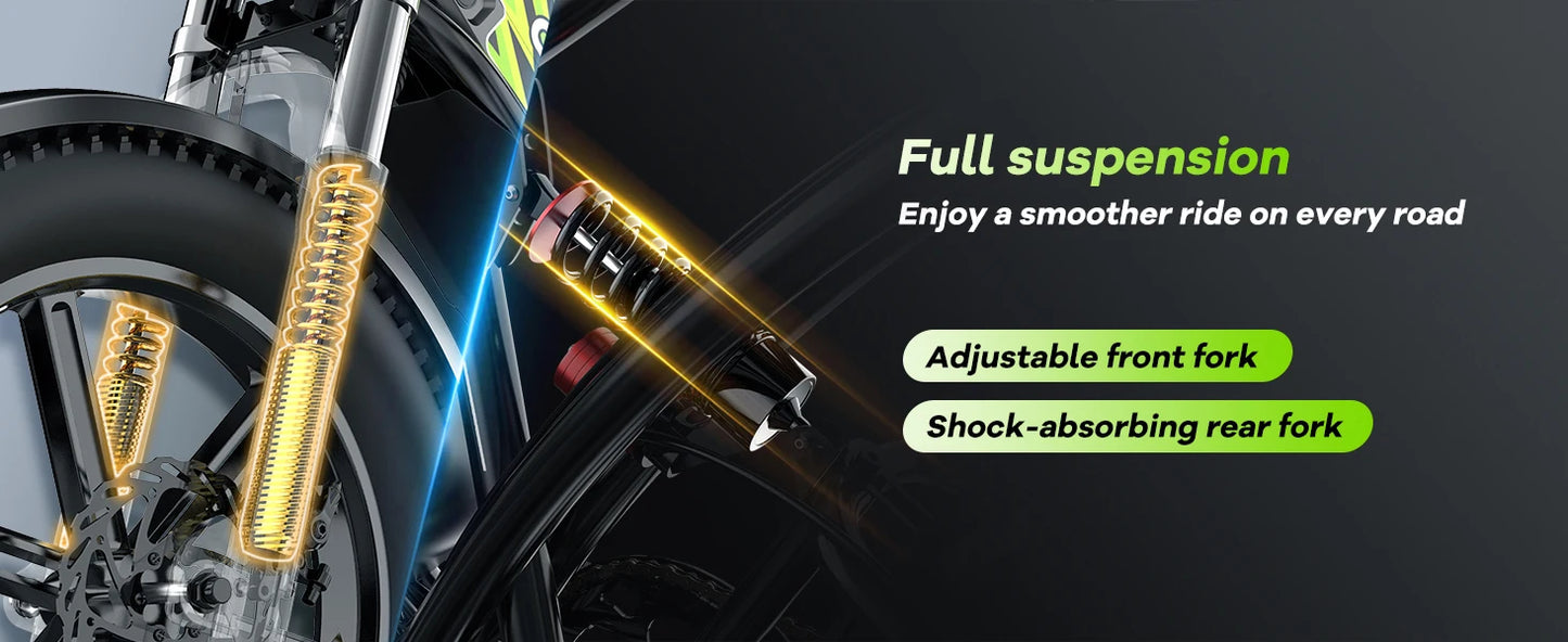 Cybervelo 1600W Peak E-bike for adults, 30+MPH Electric Dirt Bike, E-Motocycle Off-road ,Full Suspension Sonw Beach Urban EK11