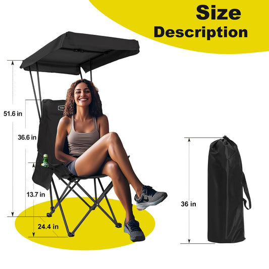 Camping Chair Beach Chair With Shade Canopy YOUNG WOOD Portable , Fold Lightweight Oversized For All, Easy To Open And Close
