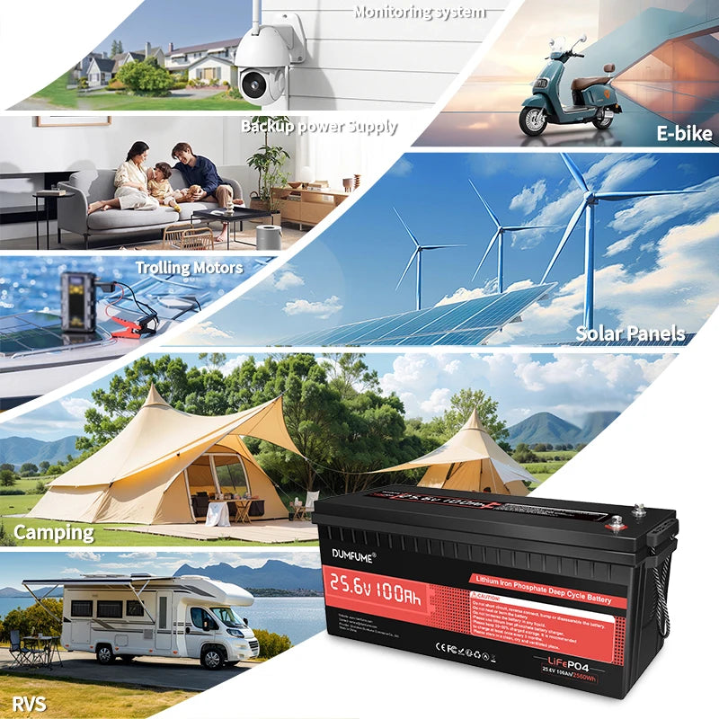 Dumfume 24V 100Ah Lifepo4 Lithium Battery 100A BMS 12V 600Ah/12V 314Ah/12V 100Ah/36V 100Ah Battery Solar RV 1 Year Warranty